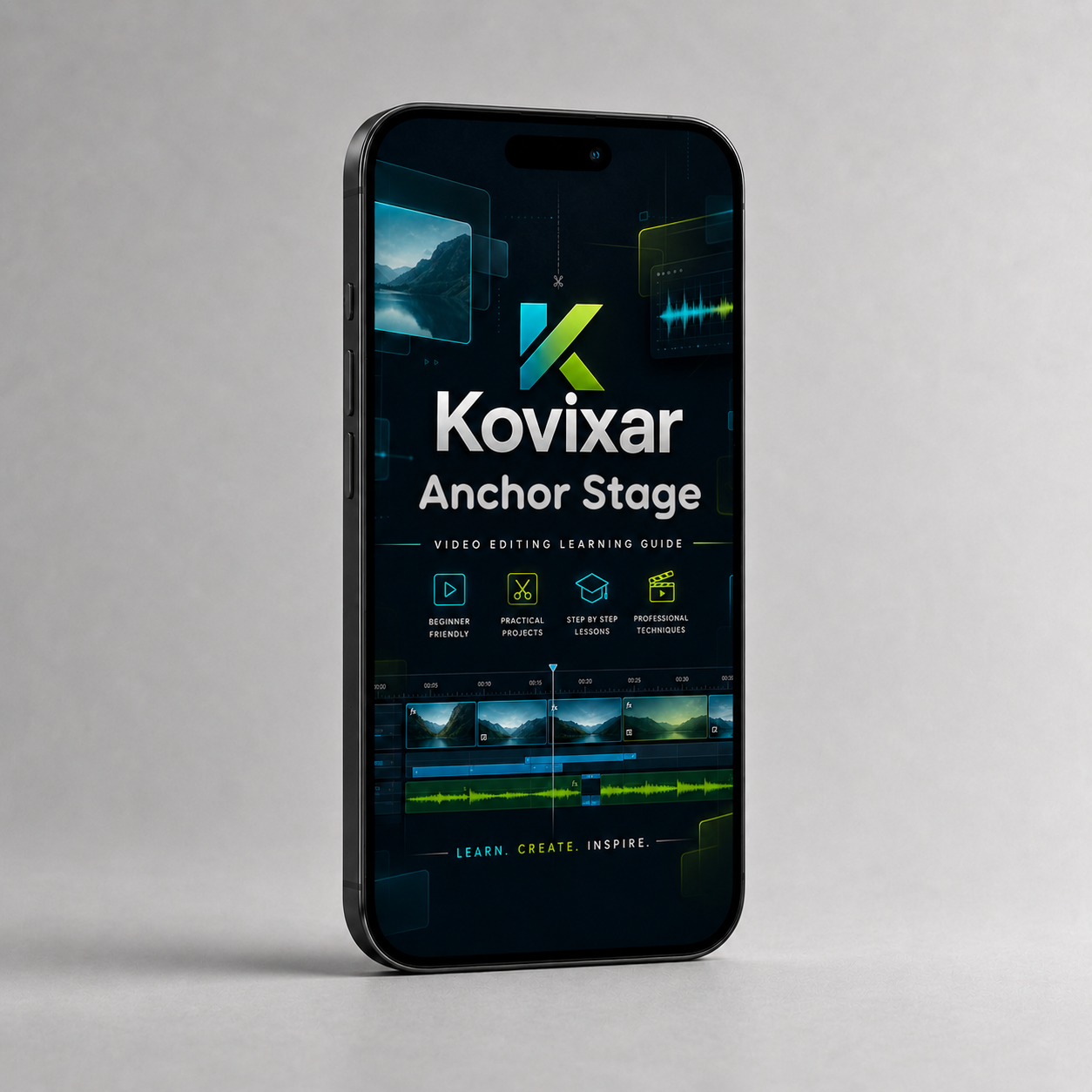 Smartphone displaying the Kovixar Anchor Stage app on a gray background