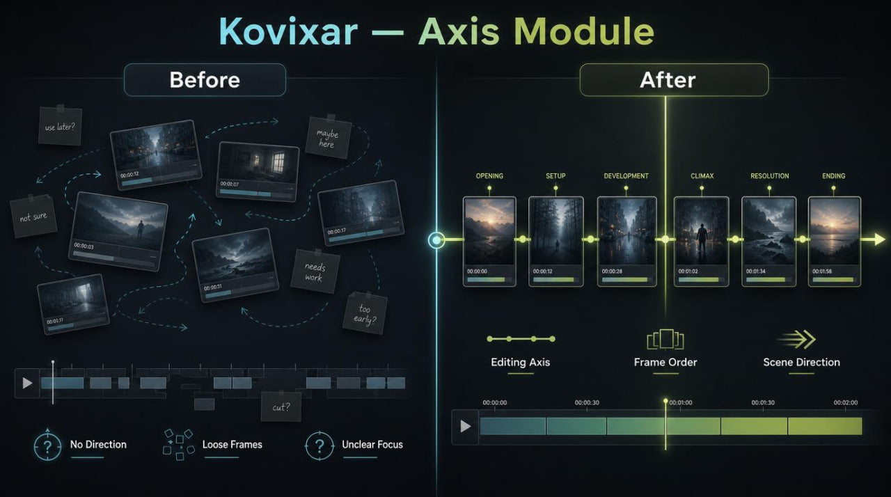 Comparison of 'Before' and 'After' effects using Kovixar Axis Module on video clips.