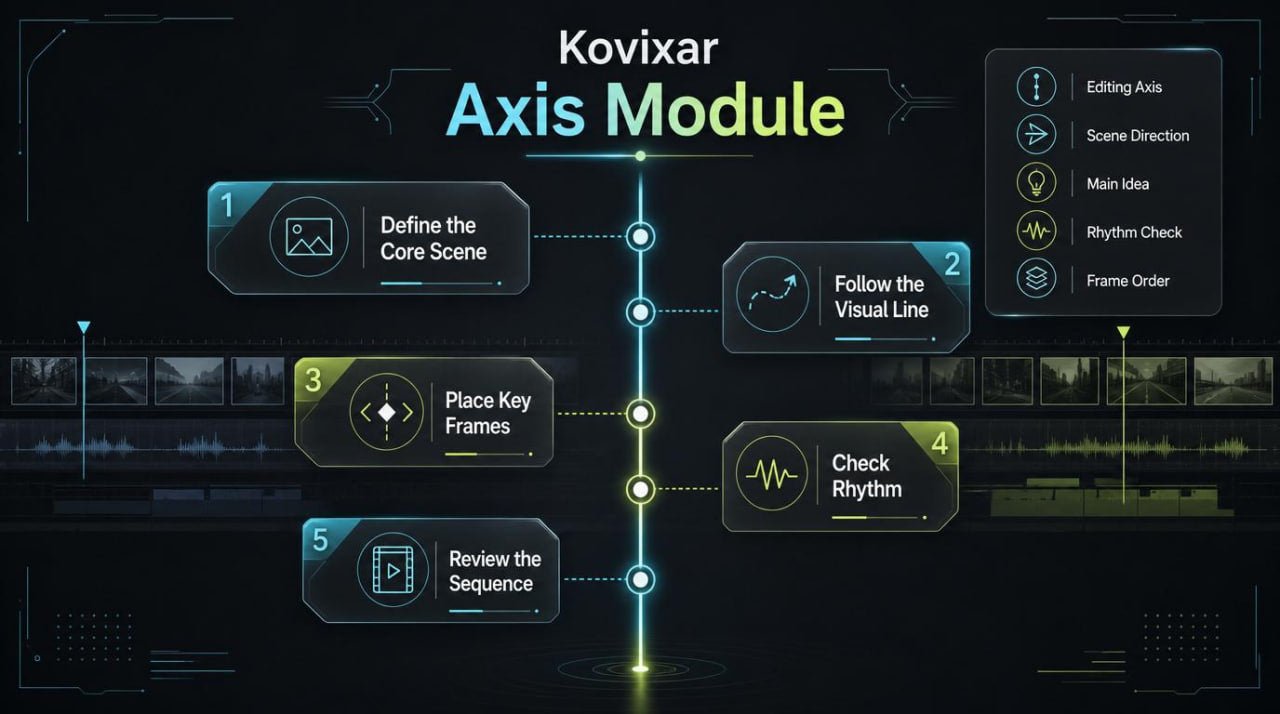 Kovixar Axis Module interface with step-by-step guide on a dark background