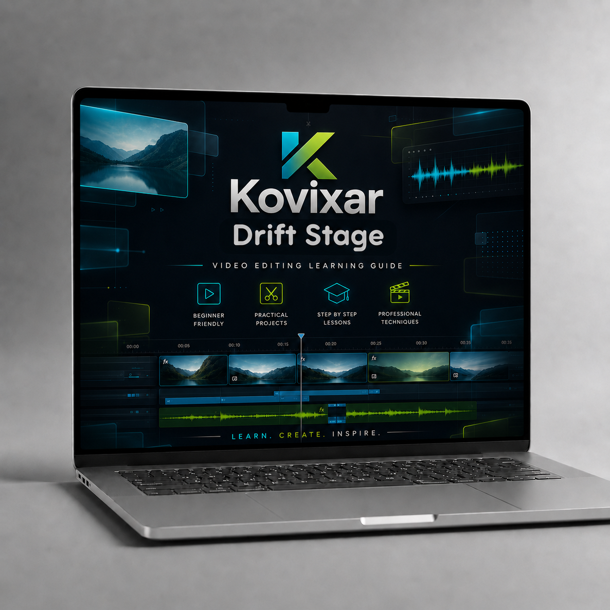 Laptop displaying the Kovixar Drift Stage software on a gray background