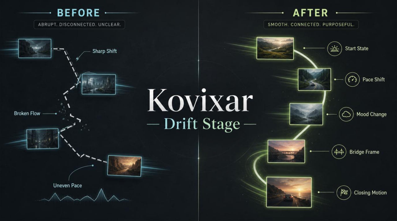 Comparison of 'Before' and 'After' effects of Kovixar Drift Stage on video footage.
