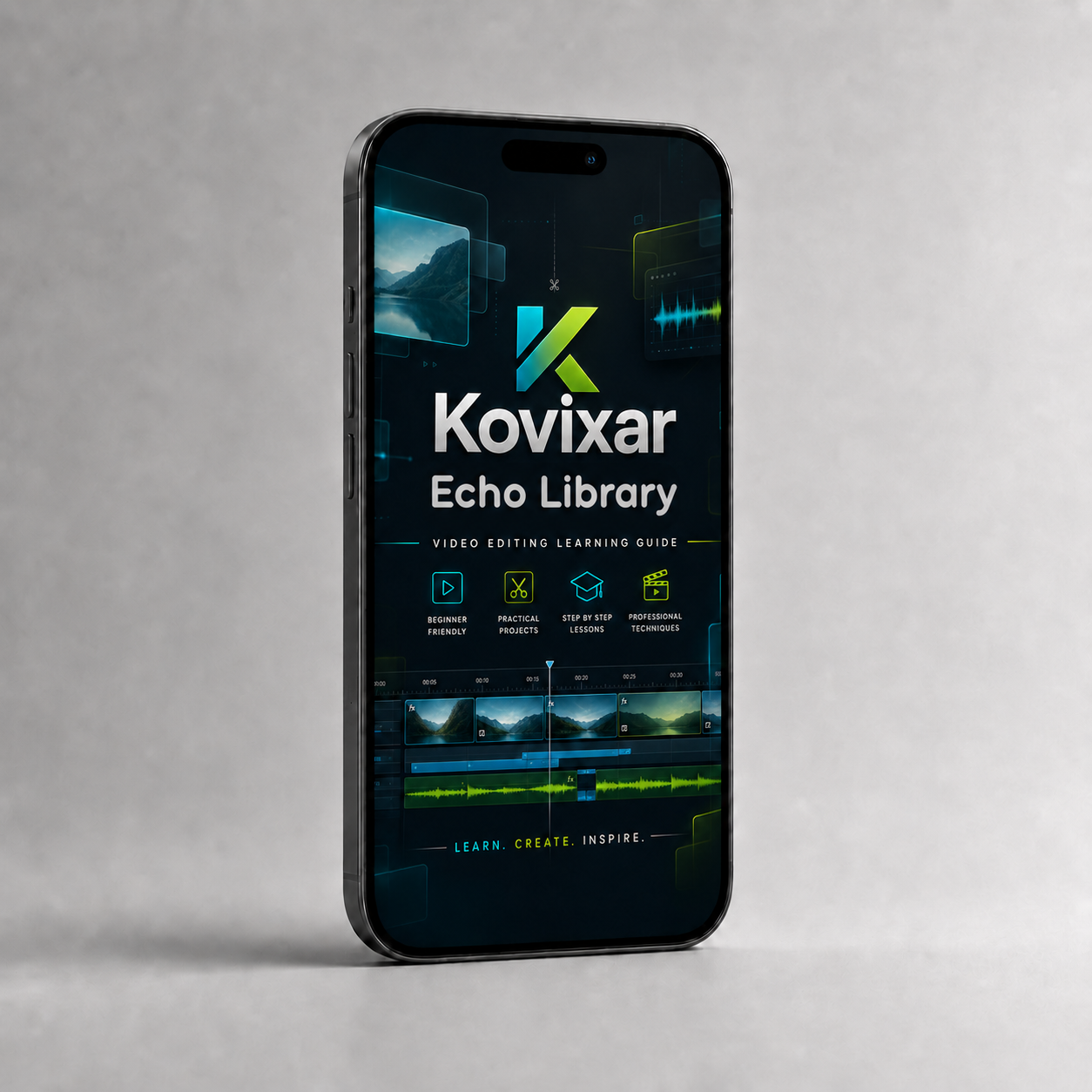 Phone displaying the Kovixar Echo Library app on a gray background