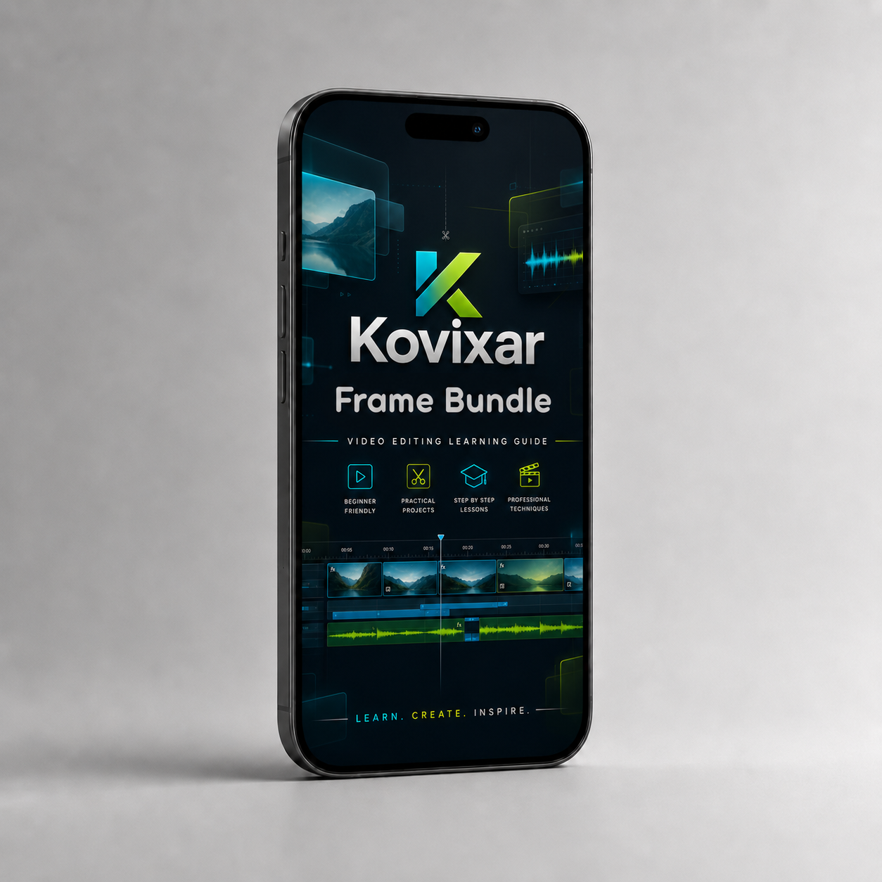 Phone displaying the Kovixar Frame Bundle app on a gray background