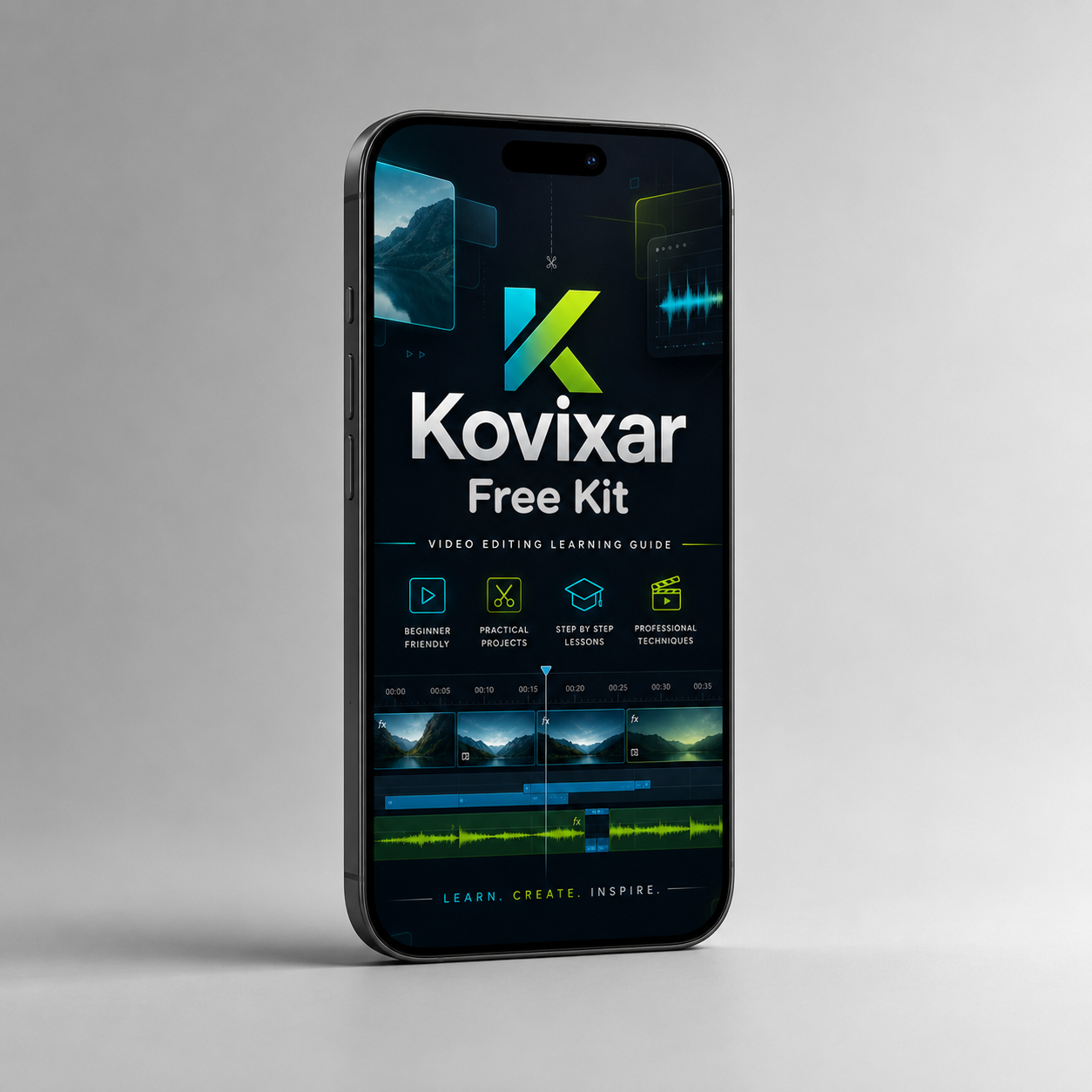 Smartphone displaying the Kovixar app interface on a gray background