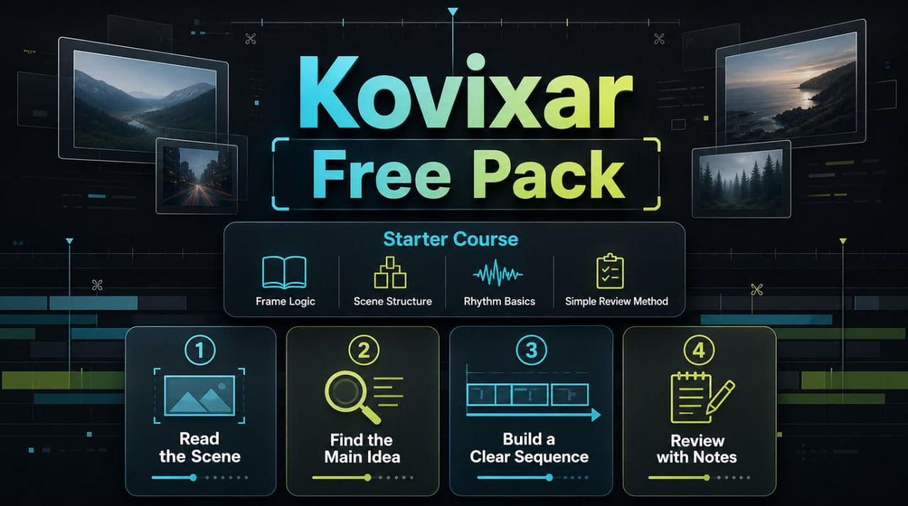 Kovixar Free Pack promotional graphic with icons and text on a dark background