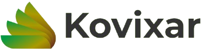 Kovixar logo with green and yellow leaf-like design on a white background