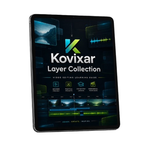 Kovixar Layer Collection video editing learning guide on a black background
