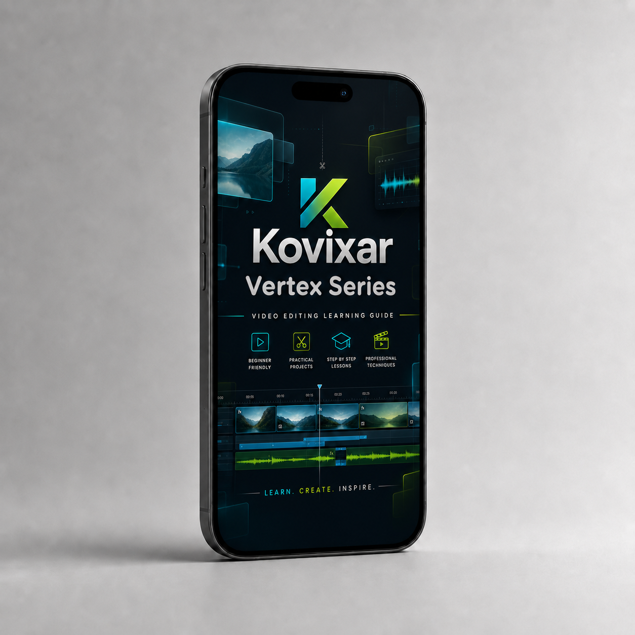 Phone displaying the Kovixar app interface on a gray background