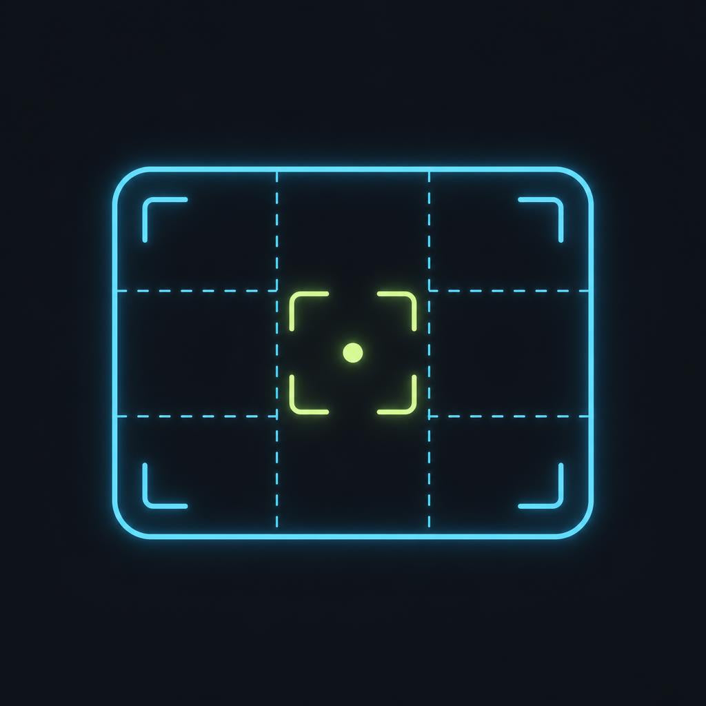 Neon blue and yellow camera viewfinder on a black background